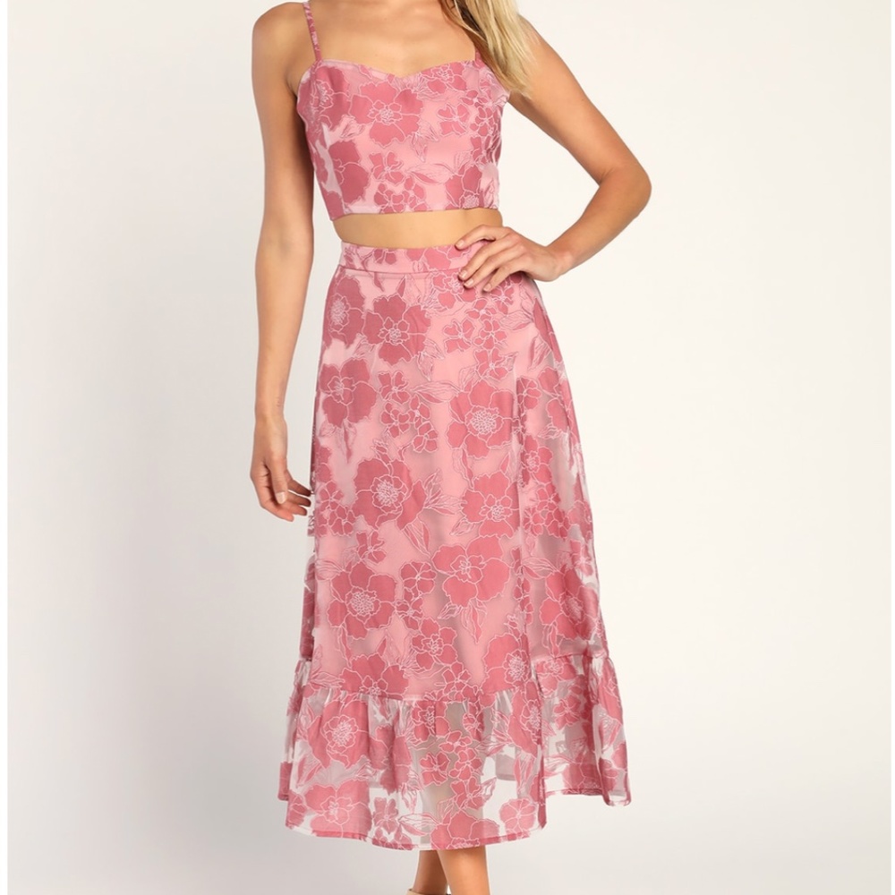 Lulus - Mauve Pink 2-Piece Floral Dress - Size XS
